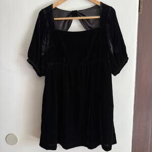 Modcloth | Black Softly Sumptuous Short Sleeve Velvet Babydoll Dress | Size 8